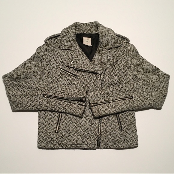 GAP Jackets & Blazers - Gap Tweed Motorcycle Jacket Black white